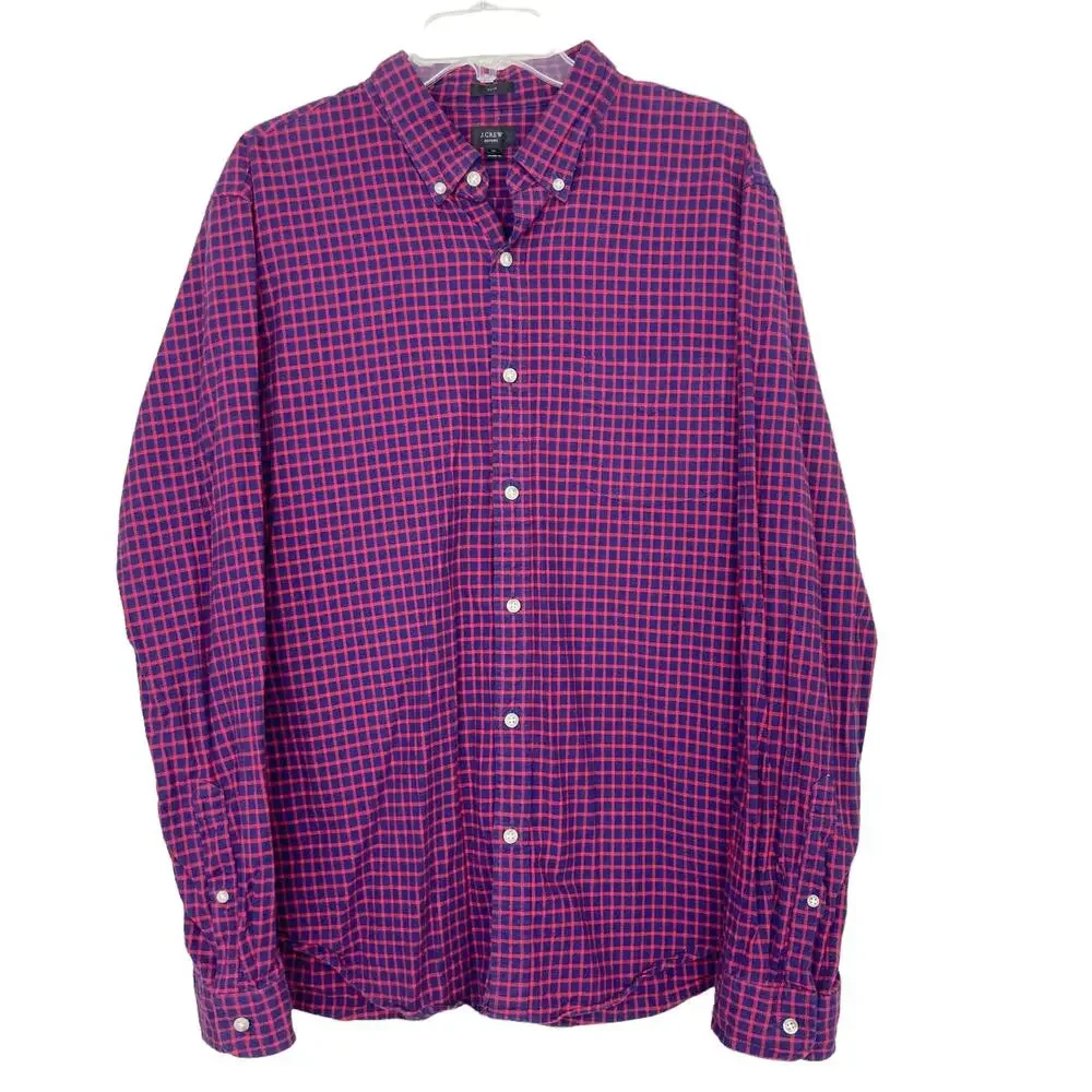 J. Crew Blue Red Plaid Oxford Slim Fit Long Sleeve Button Down Sz XL